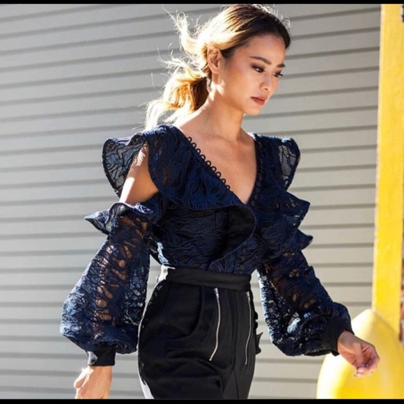 Self-Portrait Pants - Self portrait camo lace frill jumpsuit
